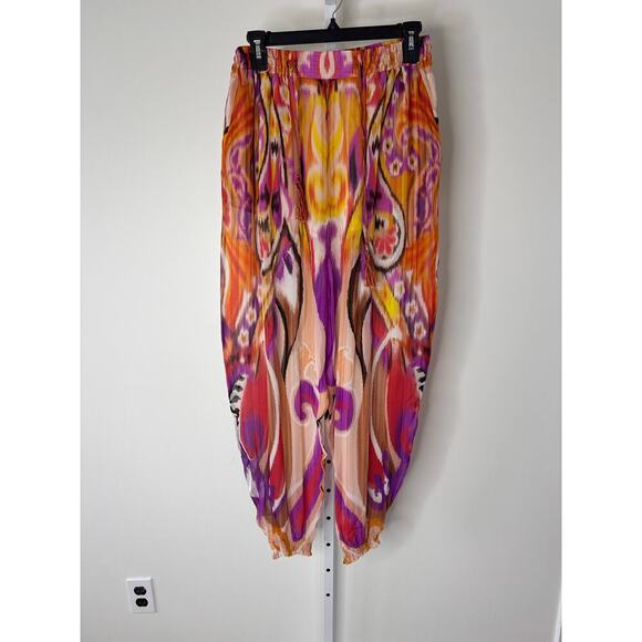 ETRO Silk Abstract Multicolor Print Drawstring Overlay Pants size IT 44 - Picture 1 of 8